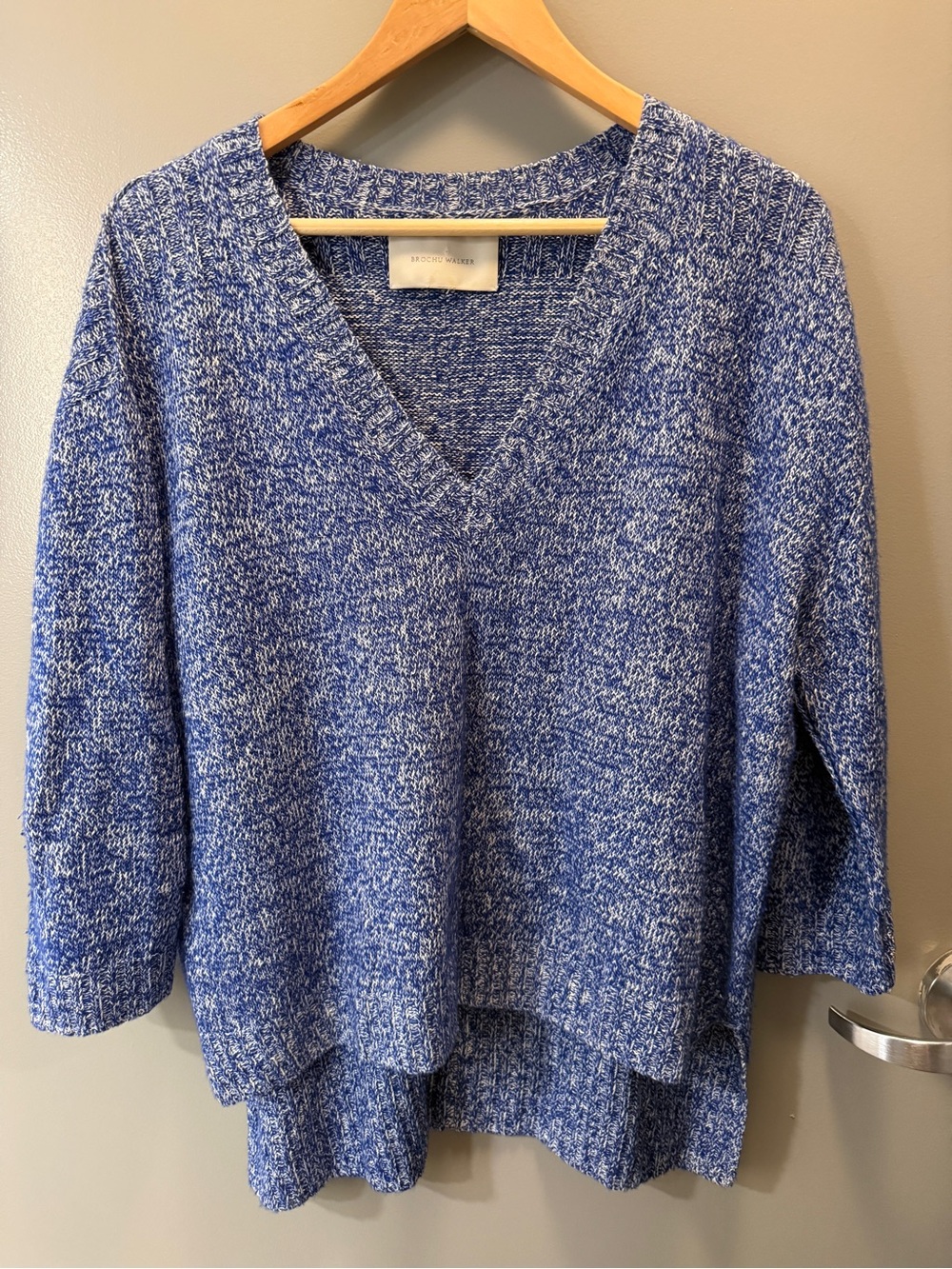 Brochu Walker Linen Cashmere Blue Marled V-Neck Sweater L/XL